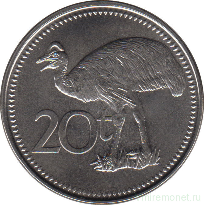 Монета. Папуа - Новая Гвинея. 20 тойя 2005 год.