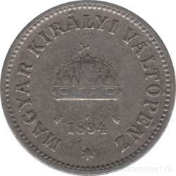 Монета. Венгрия. 10 филлеров 1894 год.