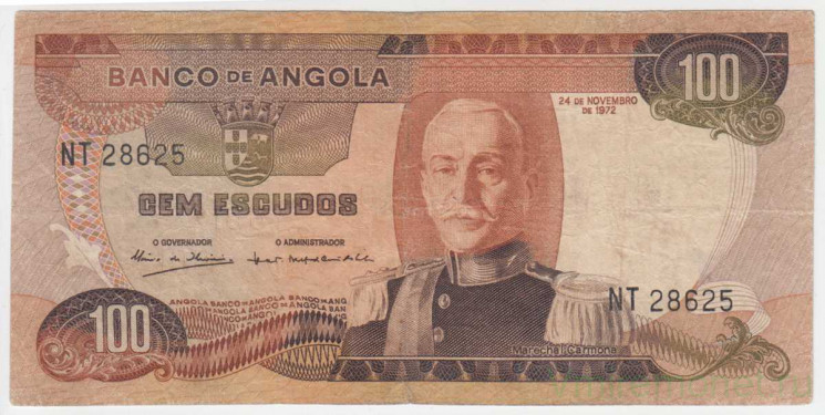 Банкнота. Ангола. 100 эскудо 1972 год. Тип 101.