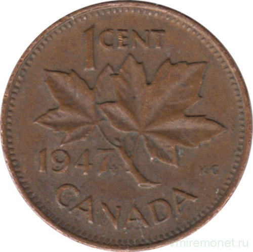 Монета. Канада. 1 цент 1947 год. Кленовый лист.