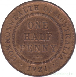Монета. Австралия. 1/2 пенни 1921 год.