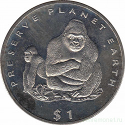 Монета. Либерия. 1 доллар 1994  год. Берегите Землю! Горилла.