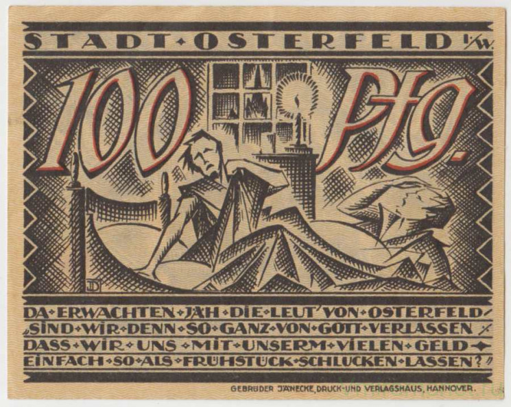Бона. Нотгельд. Германия. Город Остерфельд. 100 пфеннигов 1921 год. Вариант 1033.1.3.