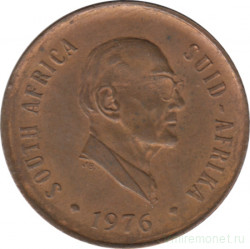 Монета. Южно-Африканская республика (ЮАР). 2 цента 1976 год. Окончание президентства Якобуса Йоханнеса Фуше.