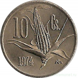 Монета. Мексика. 10 сентаво 1974 год.