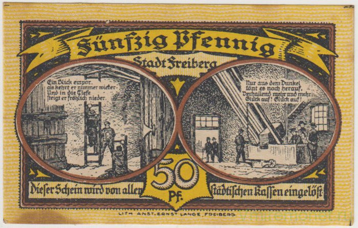 Бона. Нотгельд. Германия. Город Фрайберг. 50 пфеннигов 1921 год. Вариант 379.2.2.