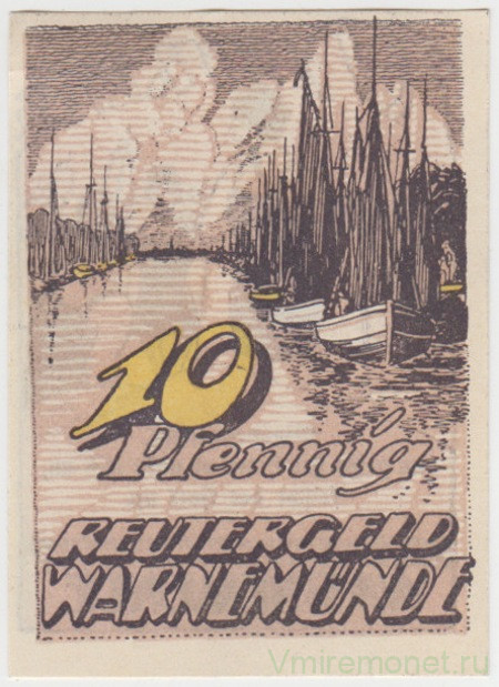 Бона. Нотгельд. Германия. Город Варнемюнде. 10 пфеннигов 1922 год. Вариант 1379.1.1.