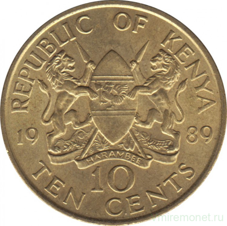 Монета. Кения. 10 центов 1989 год.