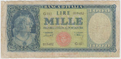 Банкнота. Италия. 1000 лир 1947 год. Тип 8b.