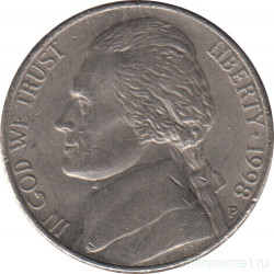 Монета. США. 5 центов 1998 год. Монетный двор P.