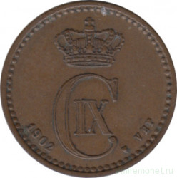 Монета. Дания. 1 эре 1902 год.