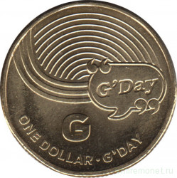 Монета. Австралия. 1 доллар 2019 год.  Английский алфавит. Буква "G".