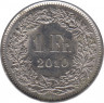 Монета. Швейцария. 1 франк 2010 год. ав.
