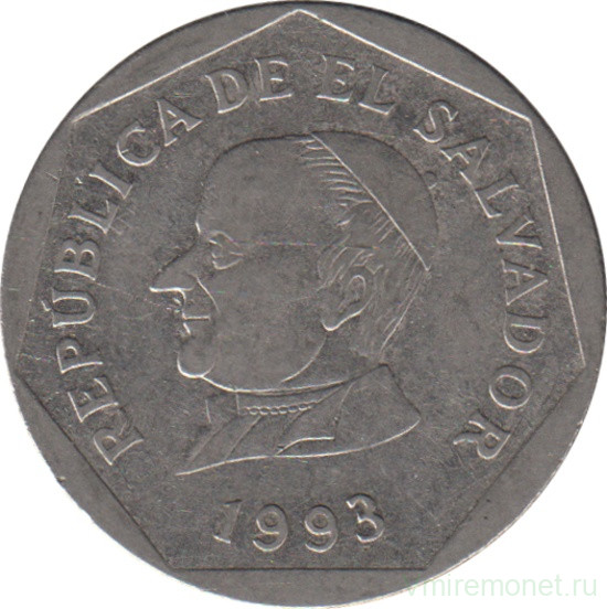 Монета. Сальвадор. 25 сентаво 1993 год.