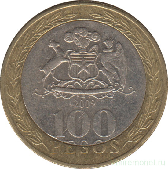 Монета. Чили. 100 песо 2009 год.