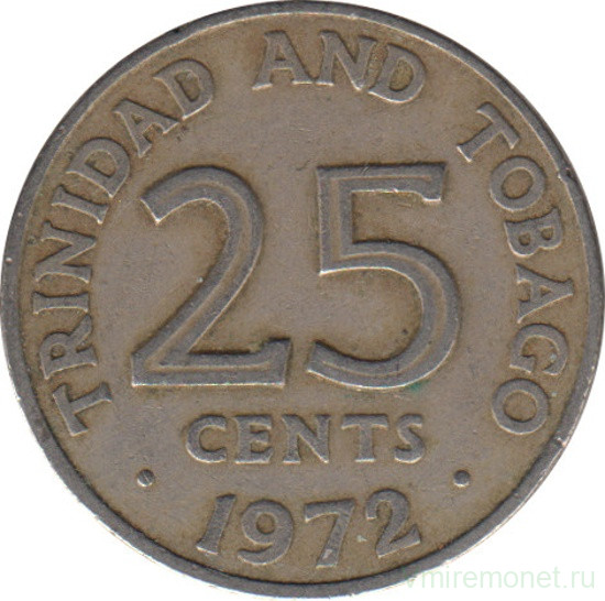 Монета. Тринидад и Тобаго. 25 центов 1972 год.