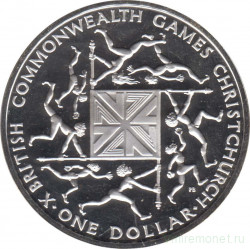 Монета. Новая Зеландия. 1 доллар 1974 год. X игры содружества. Серебро.
