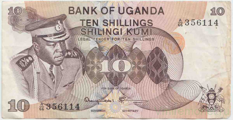 Банкнота. Уганда. 10 шиллингов 1973 год. Тип 6c.