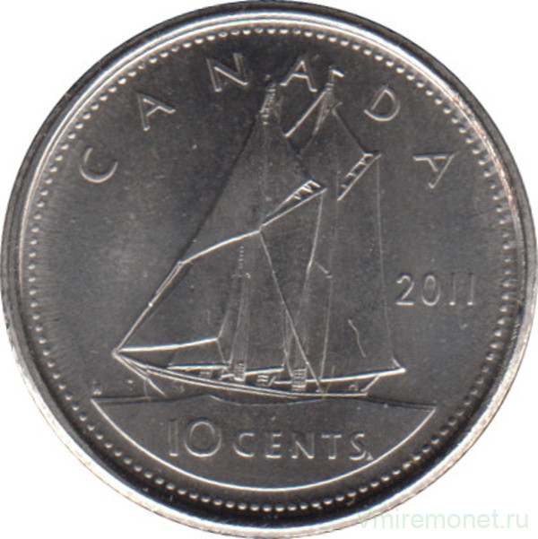 Монета. Канада. 10 центов 2011 год.