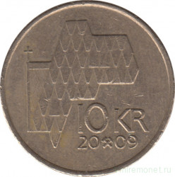 Монета. Норвегия. 10 крон 2009 год.