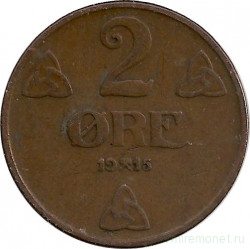 Монета. Норвегия. 2 эре 1915 год.