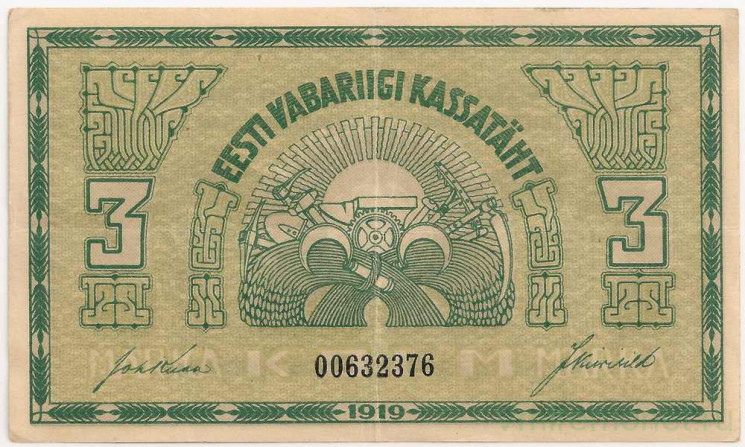 Банкнота. Эстония. 3 марки 1919 год.