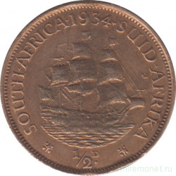 Монета. Южно-Африканская республика (ЮАР). 1/2 пенни 1934 год.