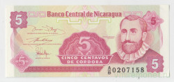 Банкнота. Никарагуа. 5 сентаво 1991 год.