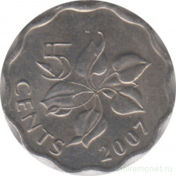 Монета. Свазиленд. 5 центов 2007 год.