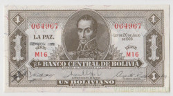 Банкнота. Боливия. 1 боливиан 1928 год. Второй выпуск.