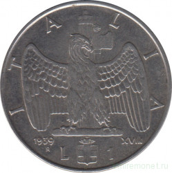 Монета. Италия. 1 лира 1939 (XVIII) год. Немагнитная.