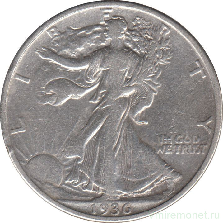 Монета. США. 50 центов 1936 год. Шагающая свобода.