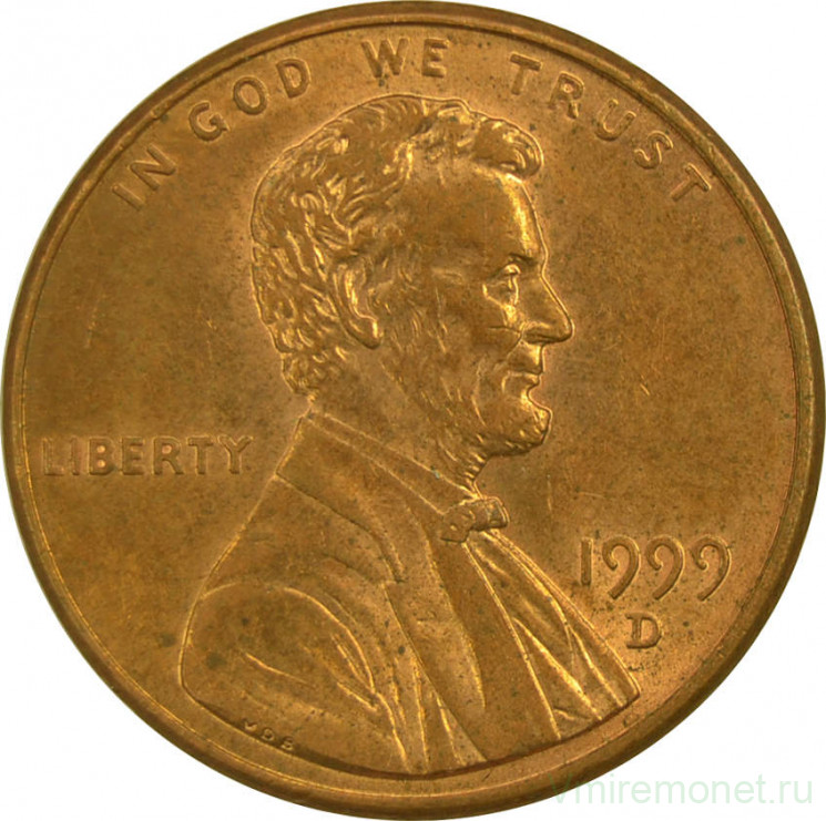 Монета. США. 1 цент 1999 год. Монетный двор D.