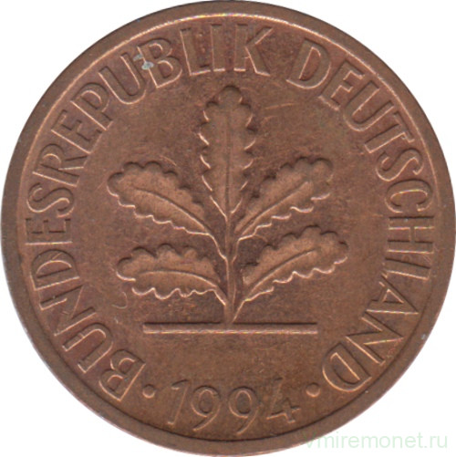 Монета. ФРГ. 2 пфеннига 1994 год. Монетный двор - Штутгарт (F).
