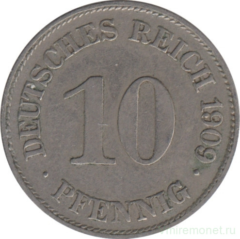 Монета. Германия (Германская империя 1871-1922). 10 пфеннигов 1909 год. (E).