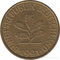 Монета. ФРГ. 10 пфеннигов 1991 год. Монетный двор - Гамбург (J).