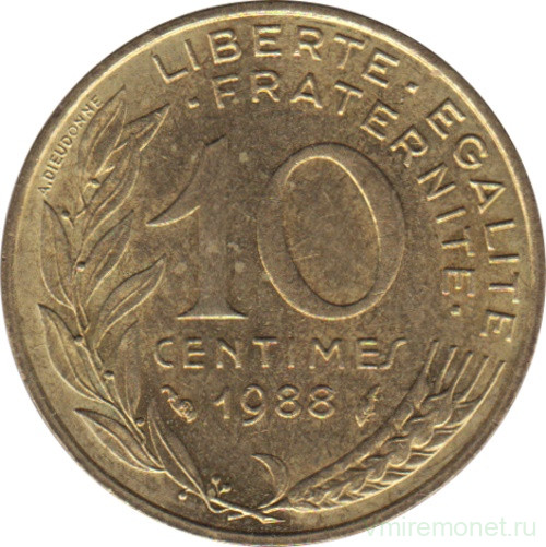 Монета. Франция. 10 сантимов 1988 год.