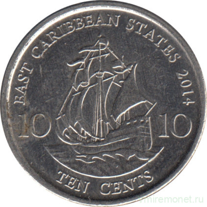 Монета. Восточные Карибские государства. 10 центов 2014 год.
