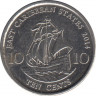 Монета. Восточные Карибские государства. 10 центов 2014 год. ав.