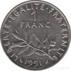 Монета. Франция. 1 франк 1991 год.