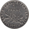 Монета. Франция. 1 франк 1991 год. ав.