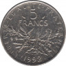  Монета. Франция. 5 франков 1992 год. ав.