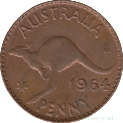 Монета. Австралия. 1 пенни 1964 год. Точка в виде прямоугольника после "PENNY".