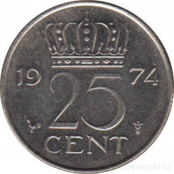 Монета. Нидерланды. 25 центов 1974 год.