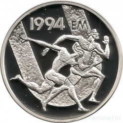 Монета. Финляндия. 100 марок 1994 год. Стадион Дружбы. Бегуны. (Proof)
