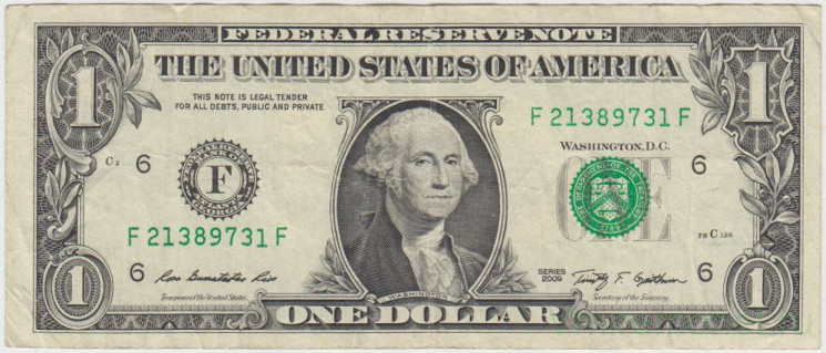 Банкнота. США. 1 доллар 2009 год. Серия F. Тип 530.