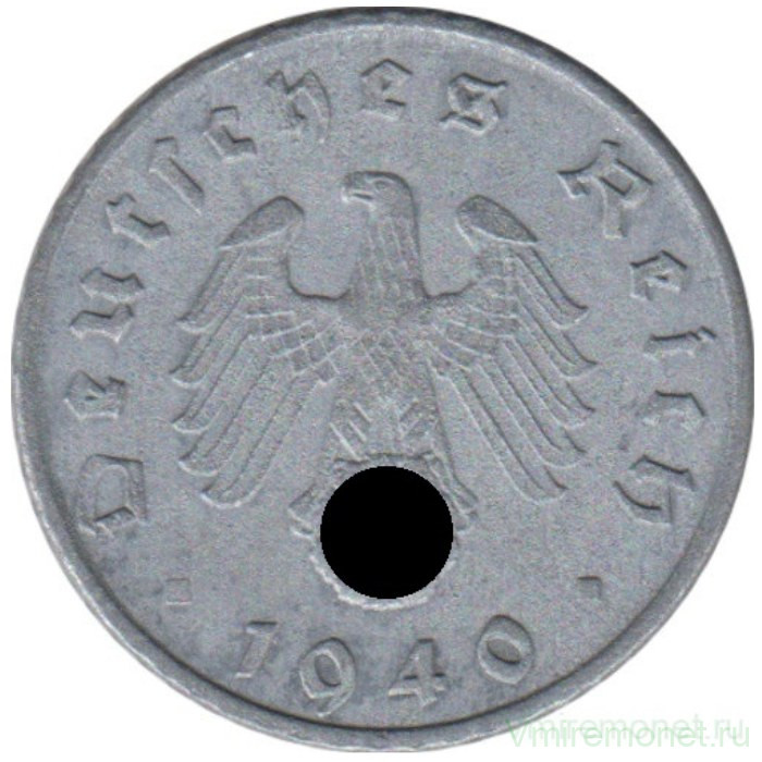 Монета. Германия. Третий Рейх. 5 рейхспфеннигов 1940 год. Монетный двор - Штутгарт (F).
