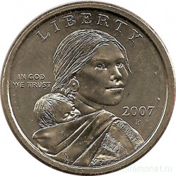 Монета. США. 1 доллар 2007 год. Сакагавея, парящий орел. Монетный двор P. 