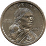 Аверс. Монета. США. 1 доллар 2007 год. Сакагавея, парящий орел. Монетный двор P.