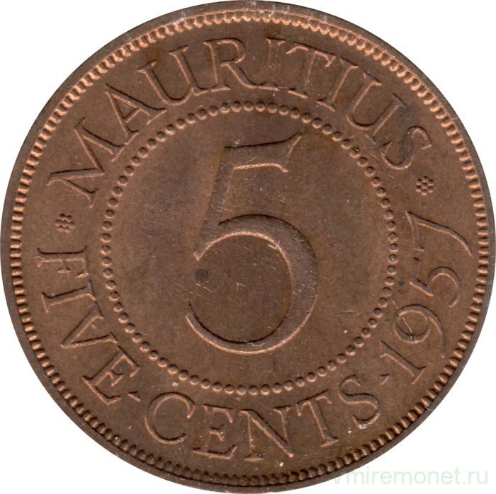 Монета. Маврикий. 5 центов 1957 год.